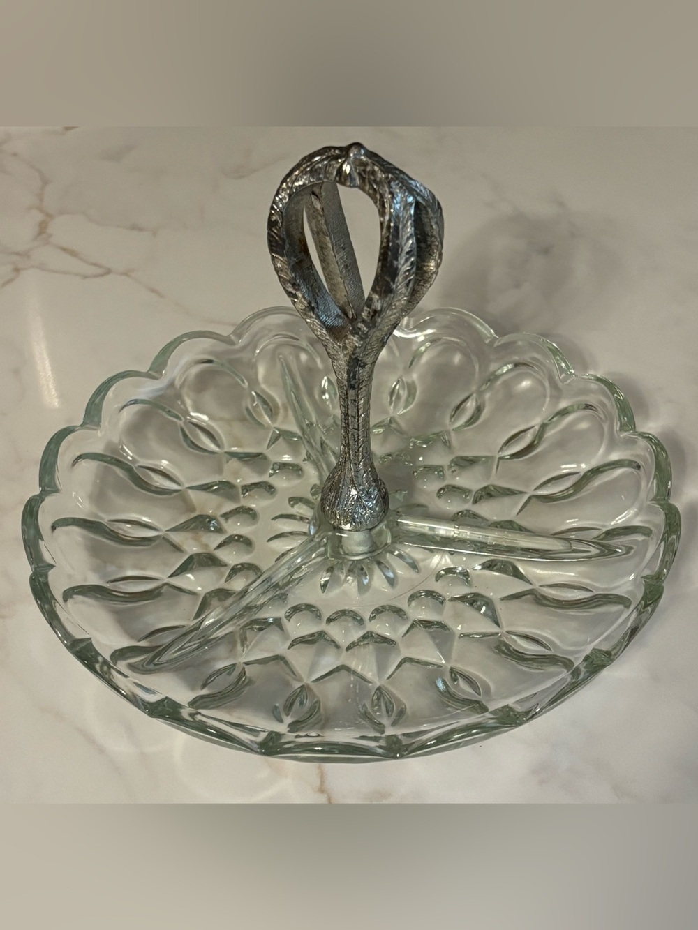 Anchor Hocking Fairfield Divided Relish Tray with Metal Handle